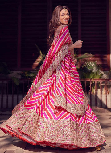 Wedding Wear Special Pink Leheriya Lehenga Choli Design